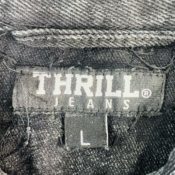 Thrill Jeans Y2K Women's Dark Gray Rhinestone Tassels Cropped Denim Jacket Large - Picture 13 of 15